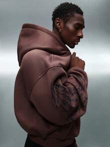 PLAYBOY X SUMWON Oversized Graphic Hoodie With Large Bunny Logo Print Full Zip Drawstring Hood Winter Streetwear - Brown - View 4
