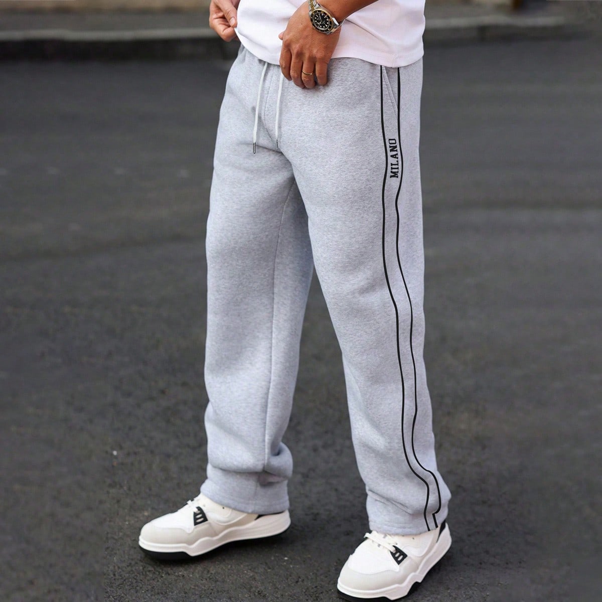 Pantaloni della tuta casual da uomo con stampa a strisce laterali, pantaloni della tuta minimalisti per uso quotidiano, pantaloni della tuta da palestra, pantaloni della tuta da strada, pantaloni dell 
