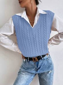 SHEIN Unity 女士休闲百搭纯色针织背心 - 藍色 - 查看 4
