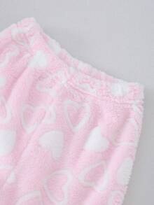 Set de 2 piezas de pijama con top de manga larga y pantalones con estampado de corazón y cereza, diseño minimalista y lindo para niña joven - Multicolor - Ver 6