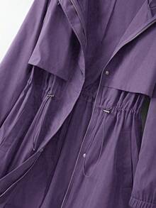 EMERY ROSE 大码女式束腰连帽风衣外套，韩版休闲优雅宽松高端夏季外套 - 紫色 - 查看 7