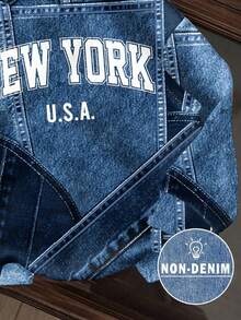 SHEIN EZwear Street Patchwork New York City Text Graphic Print Sweatshirt, Suitable For Fall/Winter - Multicolor - View 4