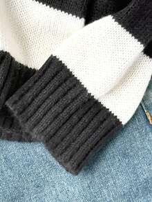 SHEIN 1pc Girls' Sweater,Black And White Striped,V-Neck Loose Fit Knit Sweater,Casual Back-To-School,School,Autumn Youth Tween Girl Clothes,Elegant Sweater - Multicolor - View 5