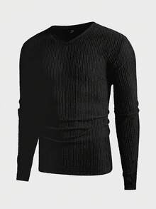 Manfinity VCAY 2pcs/Set Men's Loose Fit V-Neck Long Sleeve Knit T-Shirts, Suitable For Autumn