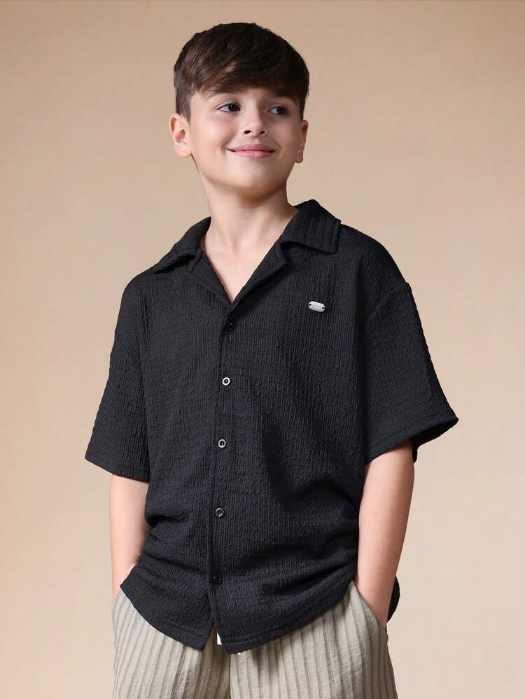 Textured Button Down Short Sleeve Shirt