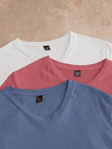 HIMLAND 3 件装男士休闲纯色短袖针织 T 恤，适合日常穿着 - 彩色 - 查看 7