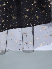 女童复古优雅连衣裙，珍珠领，泡泡袖，蝴蝶结腰带，星光网纱裙摆，适合派对、宴会和节日穿着。 - 黑色 - 查看 6