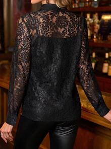 SHEIN Clasi 女士黑色蕾丝优雅派对衬衫 - 黑色 - 查看 2