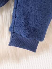 SHEIN Playful Pals Cute Round Neck Plush Baby Boy Outfit - Navy Blue - View 6