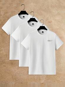 Manfinity VCAY 3pcs/Pack Men's Letter Print Crew Neck Casual Short Sleeve T-Shirts Unisex Blank T Shirts White T Shirt Men Pack Unisex T Shirts T Shirts Pack - White - View 11
