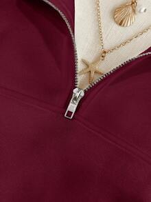 Lalippa Plus Size Solid Color Half-Zip Turtleneck Long Sleeve Pullover Sweatshirt, Autumn/Winter