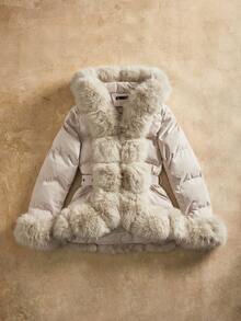 Anewsta 厚实中长款蓬松毛领绗缝女式夹克