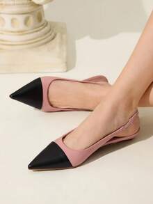 CUCCOO CHICEST Giày bệt đế thấp mũi nhọn khóa vuông mới dành cho nữ, giày bệt hở lưng bằng da bóng màu đỏ tía, thoải mái và đa năng cho cả đi làm và đi làm - Hồng - Xem 4