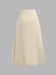 Sweetra Women's Elegant Commuter Vibe A-Line Skirt, Draping Design Slimming Effect, Suitable For Spring & Autumn - Apricot - View 2