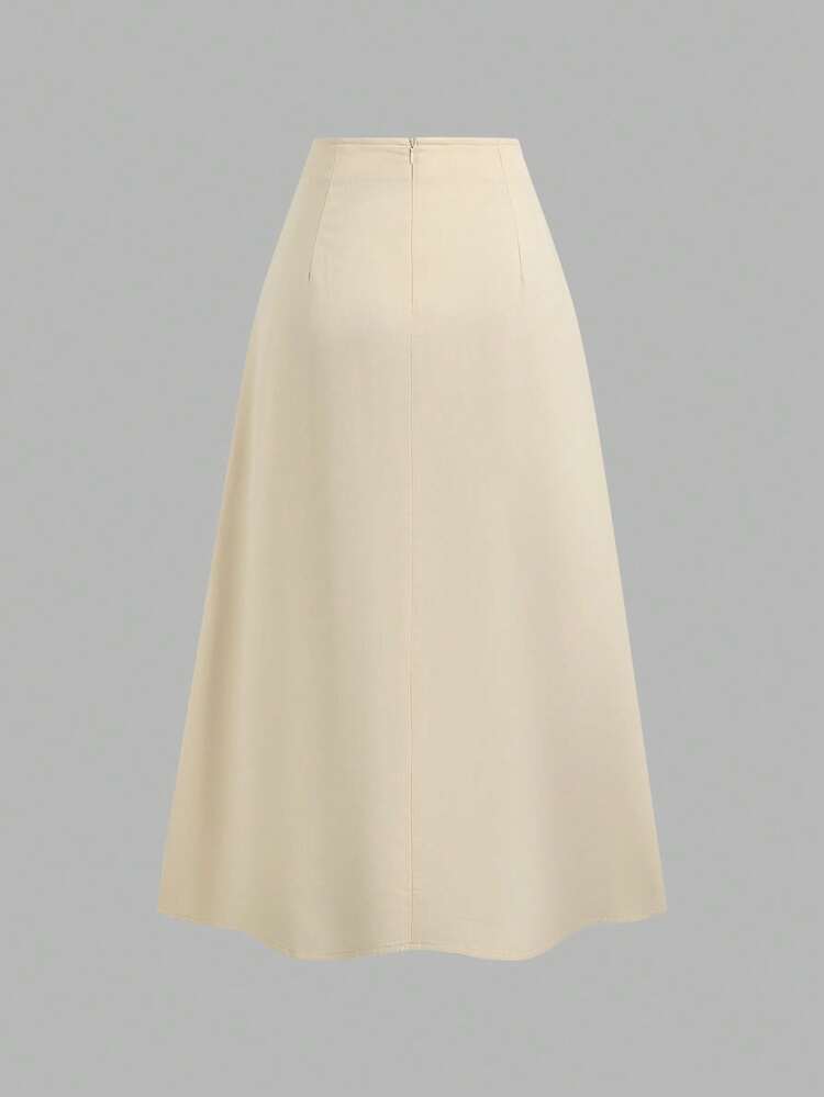 Sweetra 女士优雅通勤风 A 字裙，垂坠设计，修身效果，适合春秋季节 - 杏色 - 查看 2