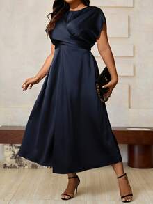 Roveilla 大码女装时尚优雅纯色短袖连衣裙长款套装