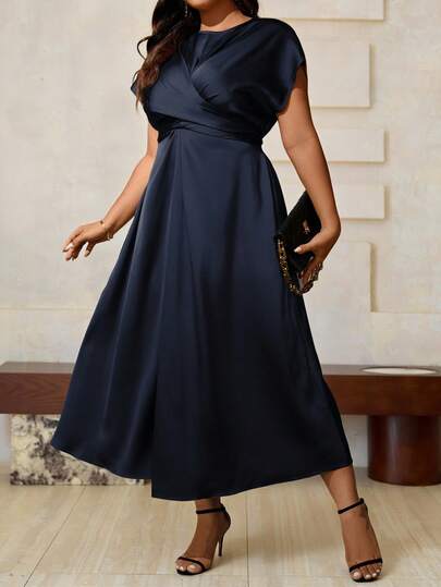 Roveilla Plus Size Women Fashionable & Elegant Solid Color Short Sleeve Dress Maxi Women Outfit