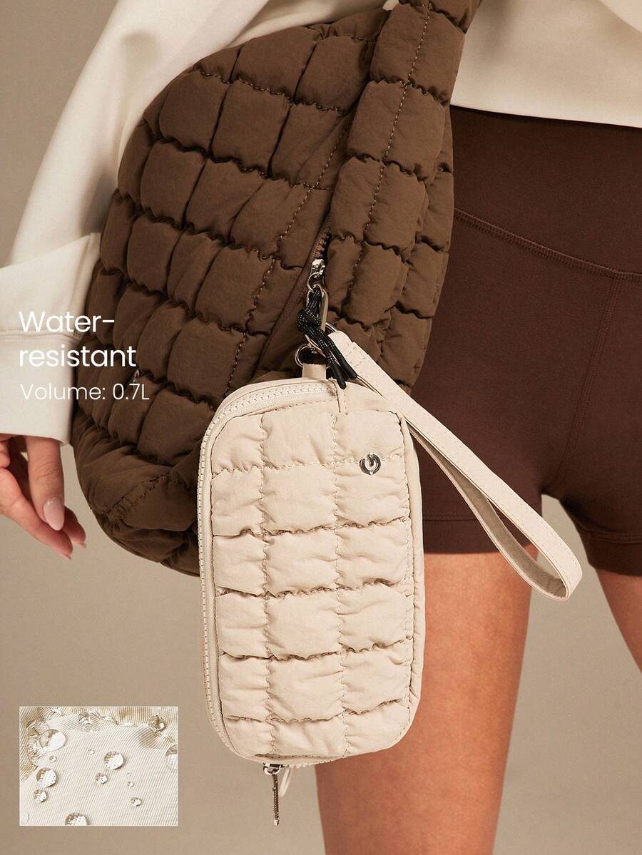 GLOWMODE 0.7L Quilt Clip Puffy Waterproof Quilted Keychain Strap Coin Purse Gym Studio Travel Outdoors Daily Casual Wear - 米色 - 查看 1
