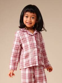 SUMWON Ensemble de pyjama à manches longues à carreaux pour filles, haut boutonnant avec pantalon assorti - Rouge - Voir 3