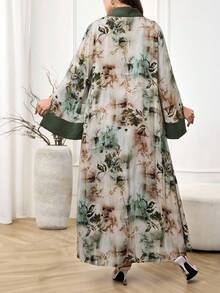Al Najma Vestido árabe feminino plus size com decote em V e pintura a tinta em cores contrastantes - Verde - Ver 6