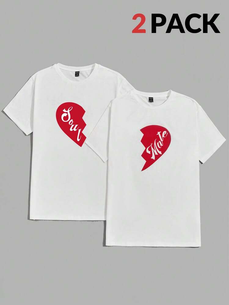 メンズグラフィックプリントカジュアルクルーネック半袖ニットTシャツ 2枚パック