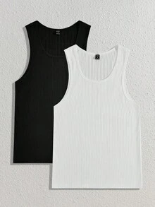 Manfinity BRENVOR 2件装男士纯色休闲针织时尚运动无袖背心，适合朋友、情侣穿着