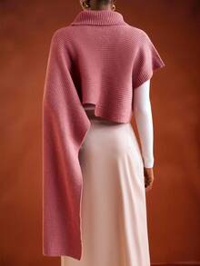 Zivah 冬季新款，圣诞节，新年，婚礼季，情人节，生日派对，毕业季，日常出行，基础款，百搭款，休闲度假，邮轮旅行，休闲优雅，通勤，街头欧式风，简约风，女士假日，高领，不规则袖，长款罩衫，斗篷袖，粉色羊毛套头衫，女士毛衣 - 紅木色 - 查看 2