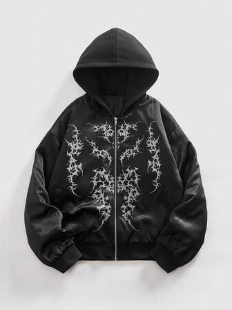 Street Life Men's Drop Shoulder Long Sleeve Gothic Casual Hooded Zip-Up Padded Coat