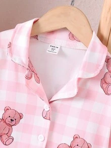 Genkimix Kids 2件套年轻女孩休闲可爱熊印花长袖开衫和裤子家居服套装