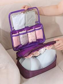 防水内衣收纳袋，带提手 - 多功能旅行收纳包，可收纳内衣、化妆品和配饰（大容量，波西米亚风） - 紫色 - 查看 2