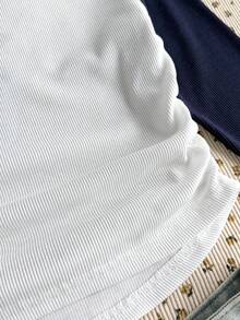 SHEIN 少女休闲撞色圆领长袖上衣 - 彩色 - 查看 7