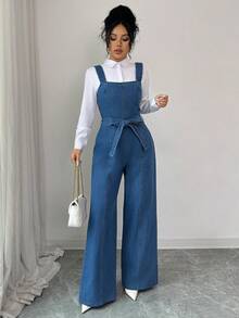 Elenzga 优雅别致的派对女士牛仔背带裤和连体裤 - 藍色 - 查看 5