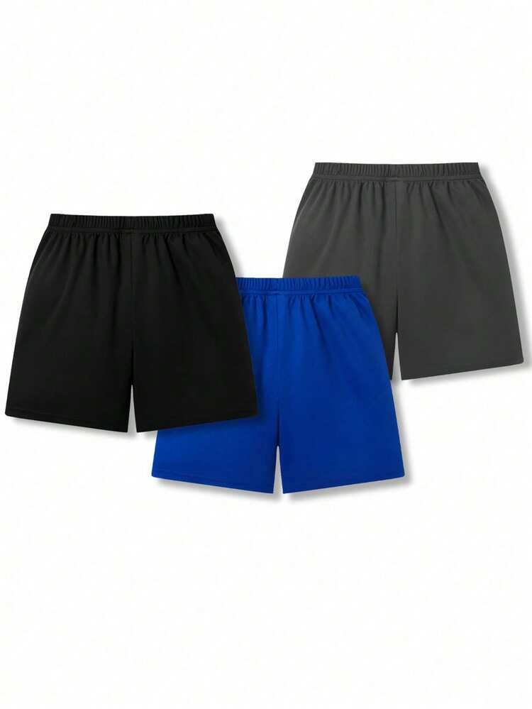 3pcs Knitted Casual Solid Color Pleated Shorts Set