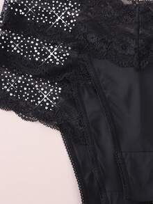 3pcs/Pack Fashionable Sexy Lace Patchwork Rhinestone Thong Panties - Black - View 4