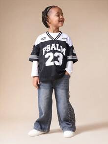 SUMWON 超大款 Psalm 23 篮球球衣T恤，V领设计，适合年轻男孩，街头风格，休闲度假皆宜 - 黑與白 - 查看 5