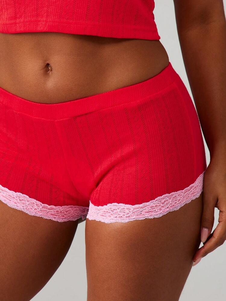 MISSGUIDED Set pigiama con canotta e pantaloncini con orlo in pizzo, abbigliamento da relax e da notte