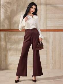 Modelyn Quần ống loe trơn màu đơn giản, thanh lịch, thời trang nữ mới đa năng khi đi làm - Cà phê nâu - Xem 6