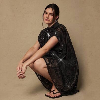 Abito da donna con paillettes stile mantella romantico da festa anni '20, adatto per Capodanno, Natale, vacanze in formato oversize