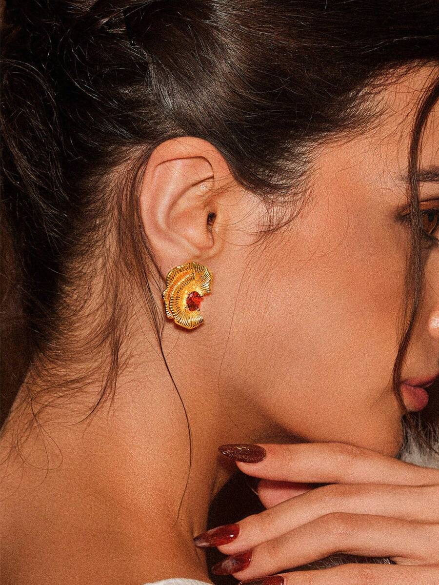 Glisma Bông tai nữ mạ vàng 18K, trang sức phương Tây, phong cách cổ điển, đính đá quý, phù hợp với nhiều trang phục, mùa thu/đông, dành cho mẹ/phụ nữ/bé gái/người mẹ, cao cấp. - Vàng - Xem 1