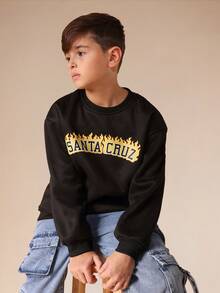 SUMWON Santa Cruz Flame Logo Crew Neck Long Sleeve Sweatshirt Casual Pullover - Black - View 1