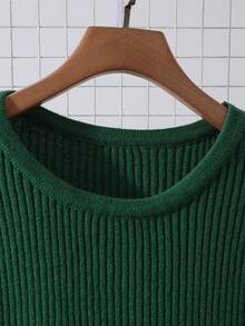 GlowEve CURVE Plus Size Elegant Solid Color Flare Sleeve High Slit Knit Dress, Autumn/Winter - Green - View 3
