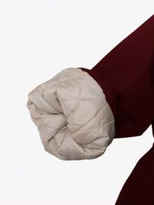 SHEIN 1 件女童蓬松连帽长袖中长外套，舒适简约设计，适合冬季