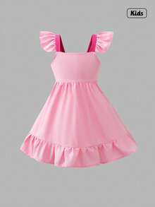 Sweetra Rochie midi casual cu fundă la spate pentru fete (copii mici) Rochie roz cu fundă Rochie cu fundă pentru fete - Vizualizare 2