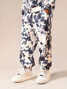 SUMWON Oversized Boys Tie Dye Hoodie Sweatpants Set With Skater Bear Print Character Design Casual Wear Co-Ord - Black - View 4