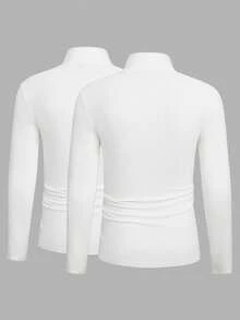 Manfinity VCAY 2 件装男士成熟休闲纯色修身立领长袖修身 T 恤 - 白色 - 查看 2