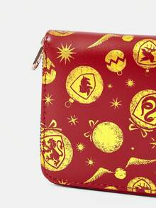 HARRY POTTER X SHEIN Fashionable Golden Snitch Print Zipper Small Wallet - Red - View 4