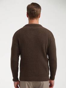 Claim Dot 男士纯色翻领纽扣开衫，落肩宽松厚实都市时尚休闲粗针开衫，送给丈夫、男友的礼物，秋冬季长袖上衣