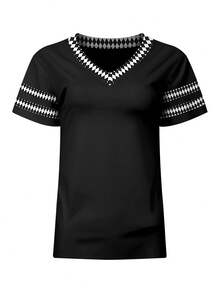 INAWLY Áo thun tay ngắn in hình thoi thường ngày dành cho nữ, mùa hè - Nhiều màu - Xem 3