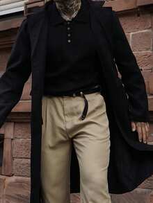 Artur Kramer 新款秋冬男士羊毛混纺大衣，英伦风单排扣长款风衣 - 黑色 - 查看 6