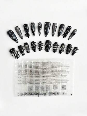 Anime 20 piezas de elementos de calavera de acero roblonado de estilo gótico oscuro de alta calidad hechos a mano + 6 cintas adhesivas de doble cara, traje de armadura de estilo punk removible con forma de almendra larga y ataúd medio largo, adecuado para fiestas, bailes de graduación y uso diario.